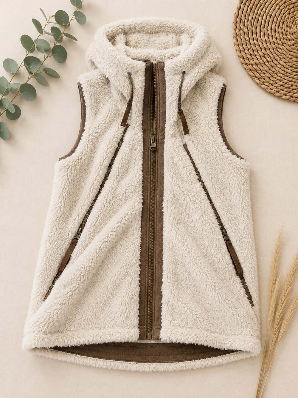 Kuhl Flight Sherpa Fleece Hooded Vest Women's Size M Oatmeal Brown (g17)